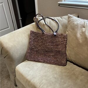 Elegant Brown Woven Tote Bag